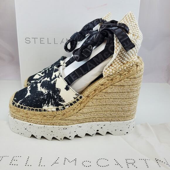 NEW$770 Stella McCartney Gaia Embroider Platform Wedge Espadrille Sandals Sz 39 - Picture 6 of 16